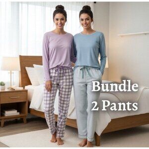 State of Day Women’s Pajama Pants Bundle Sz XS Plaid Lavender & Mint Stripe NWT